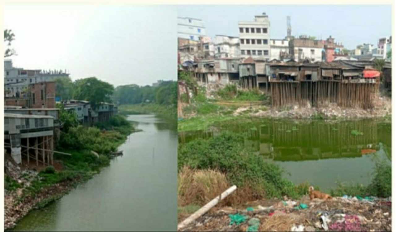 আলিমুজ্জামান বেইলি ব্রিজের দুই পাড়ে ভয়াবহ পরিবেশ দূষণ।